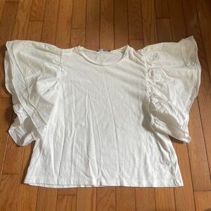 Zara White Puff Sleeve Ruffled Blouse